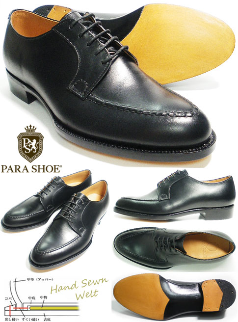 PARASHOE ハンドメイド ハンドソーンウェルト製法 スキンステッチUチップ 黒　詳細画像