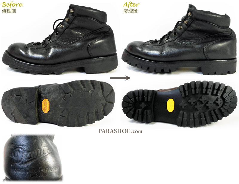 靴修理事例 ダナー Danner ワークブーツのオールソール交換修理 Vibram ビブラム1100黒 靴のパラダイス 公式ブログ