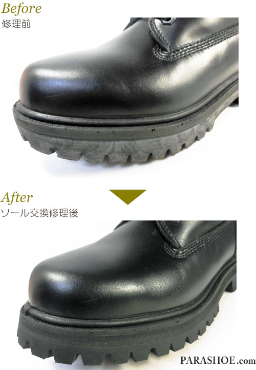 ティンバーランド プロ（Timberland PRO）ブーツのオールソール交換修理（靴底張替え修繕リペア）／ビブラム（vibram）100（黒）修理後のソール