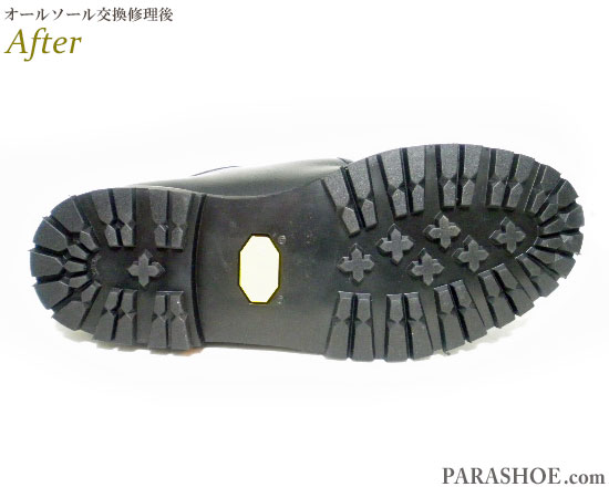 ドロミテ（Dolomite）コルチナ チロリアンシューズ 黒（メンズ 革靴・カジュアルシューズ・紳士靴）オールソール交換修理（靴底張替え修繕リペア）／ビブラム（vibram）1136（黒）－グッドイヤーウェルト製法　修理後のソール底面