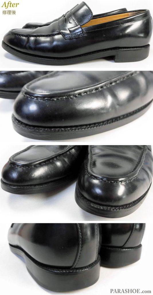 セダークレスト（CEDAR CREST）ローファードレスシューズ（メンズ 革靴・ビジネスシューズ・紳士靴）のソール剥がれ接着し直し修理（靴底補修リペア）修理後のつま先とヒール部分