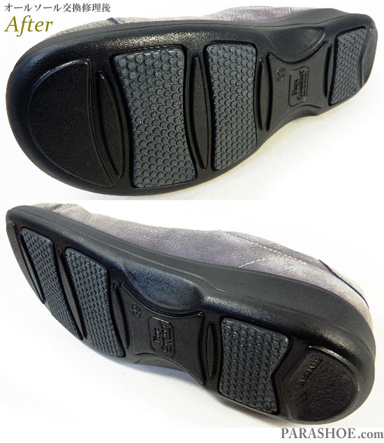 フィンコンフォート（Finn Comfort）レディース レザースニーカー スエードグレー  カジュアルシューズ（革靴・婦人靴）オールソール交換修理（靴底張替えリペア）／フィンコンフォート純正ラバーソール－セメント製法 修理後のソール底面