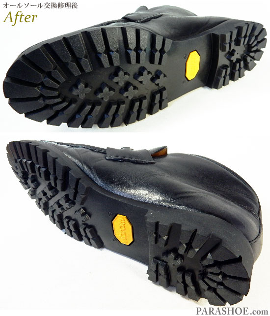 グッチ（GUCCI）ビットモカシン ドレスブーツ 黒（メンズ革靴・ビジネスシューズ・紳士靴）オールソール交換修理（靴底張替え修繕リペア）／ビブラム（Vibram）1136 黒－マッケイ製法 修理後のソール底面