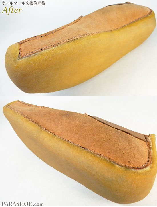 クラークス(CLARKS)ナタリー カジュアルシューズ(レディース婦人靴)のオールソール交換修理(靴底張替え修繕リペア)/天然クレープソール(生ゴム)修理後のソール全体図