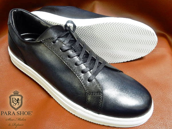 PARASHOE(パラシュー)本革 カラーオーダー レースアップ レザースニーカー(全11色)カジュアルシューズ 手染めアンティーク(パティーヌ)ブラック(黒)
