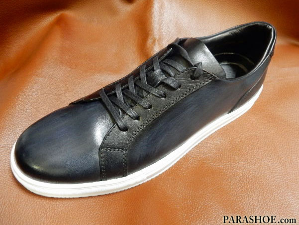 PARASHOE(パラシュー)本革 カラーオーダー レースアップ レザースニーカー(全11色)カジュアルシューズ 手染めアンティーク(パティーヌ)ブラック(黒)