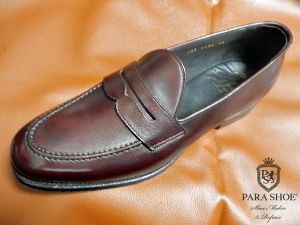 PARASHOE（パラシュー）本革底（レザーソール）ローファー スリッポン ビジネスシューズ ブラウン（茶色）のアッパー（甲革）