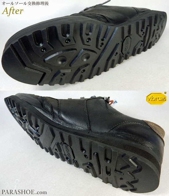 エコー(ECCO)レザースニーカーの擦り減ったラバーソールをビブラム(Vibram)1030でオールソール交換修理(靴底張替え修繕補修)-マッケイ製法の修理後のソール底面