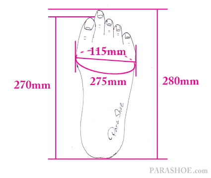 私（店長）の足のサイズ－全長27.0cm（270mm）人差し指が約28.0cm（280mm）
