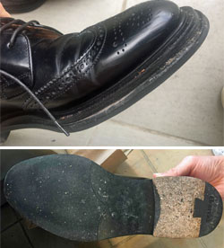 チャーチ（CHURCH'S）の革靴（ビジネスシューズ）のソール剥がれ部分と底面