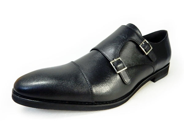 PARASHOE 本革 ダブルモンクストラップ ビジネスシューズ 黒 ワイズ 4E