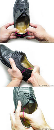 革靴（ビジネスシューズ、紳士靴）の踵周りと踝周りの革を揉みほぐして柔らかくする
