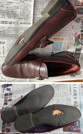 フェラガモ（Ferragamo）紳士革靴（ビジネスシューズ）のソール摩耗破損部分