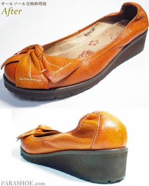 レディースパンプス（婦人靴）を軽量EVAミッドソール（スポンジ系ラバー）でのオールソール交換修理例