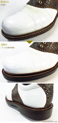 ecco(エコー)ゴルフシューズをレザーソールでオールソール交換修理例(ブラックラピド式製法)