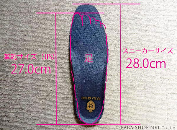 革靴サイズとスニーカーサイズの比較したインソールの写真