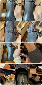 キャサリンハムネット製 メンズ ドレスシューズのアッパー(甲革)擦れ部分