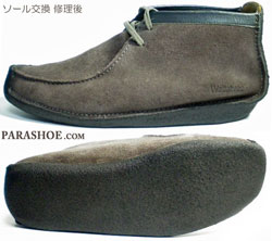 クラークスナタリーのオールソール交換修理例(天然クレープソール)