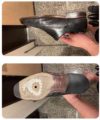 スコッチグレイン メンズドレスシューズのソール擦り減り部分(中底に穴あき)