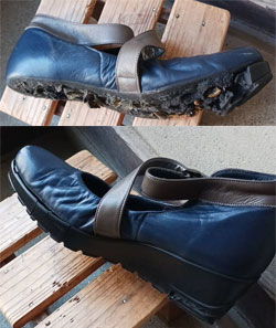 ソールがボロボロ経年劣化した婦人靴(パンプス)